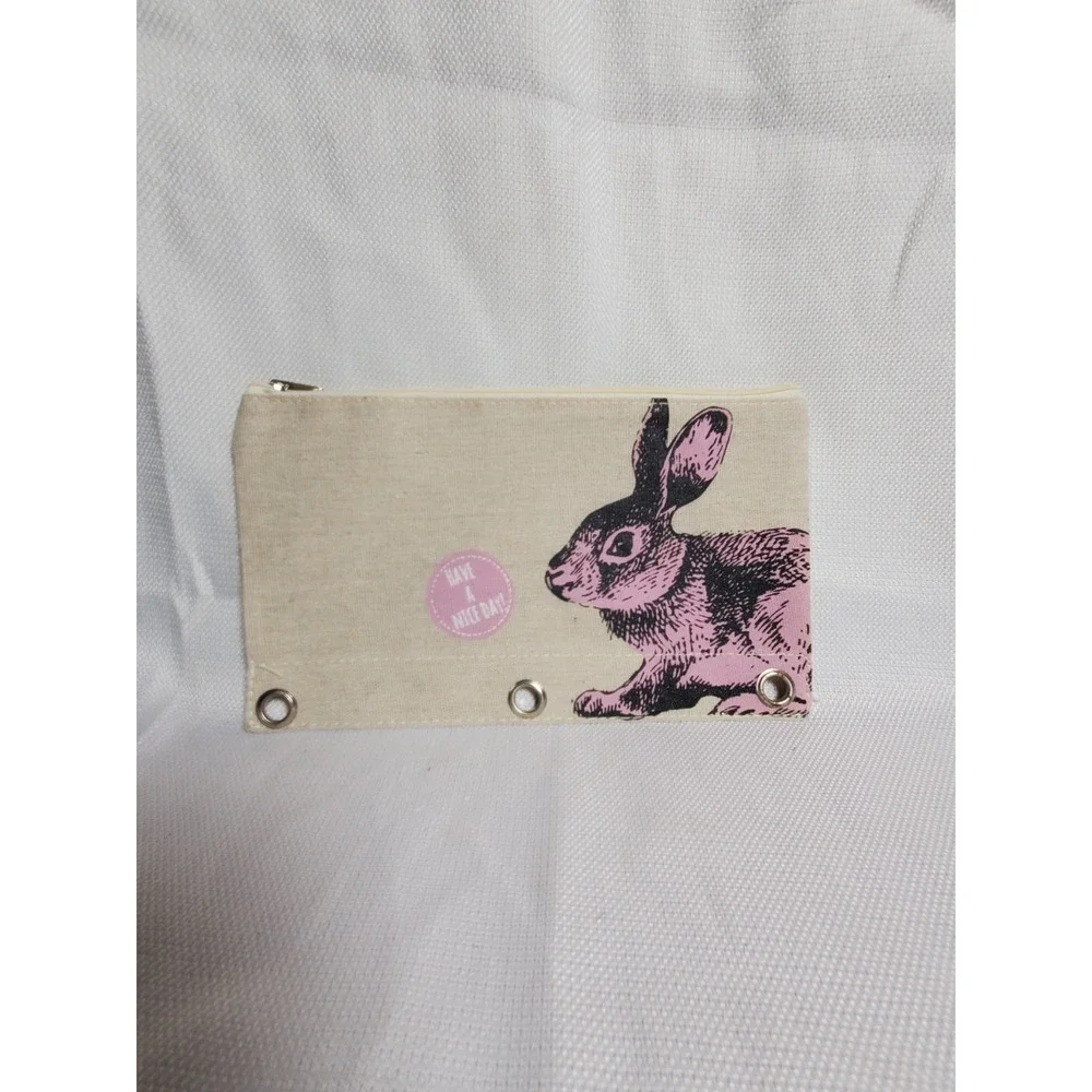 Lot of 7 Canvas 3 Ring Binder Pencil Pouches Zipper Cases Flamingo●Bunny●Zebra